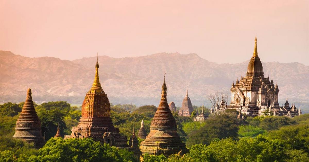 Myanmar sunset Bagan (formerly Pagan) temple      Source: murrrrrs / Adobe Stock