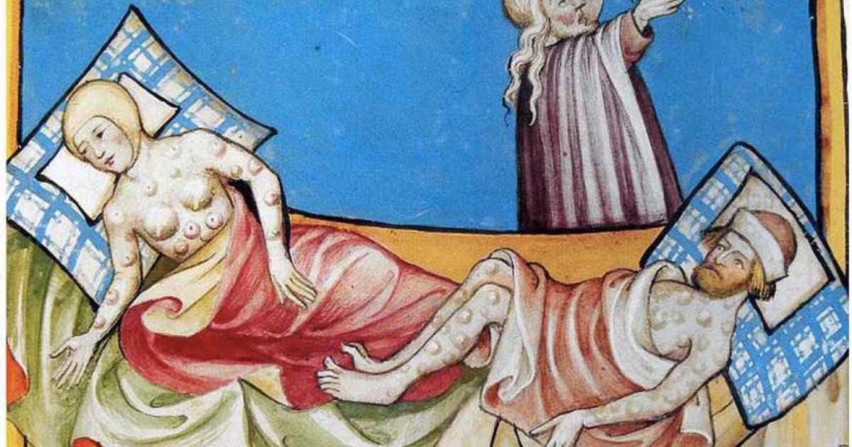 People with the Black Death depicted in 15th century manuscript. Source: Public domain