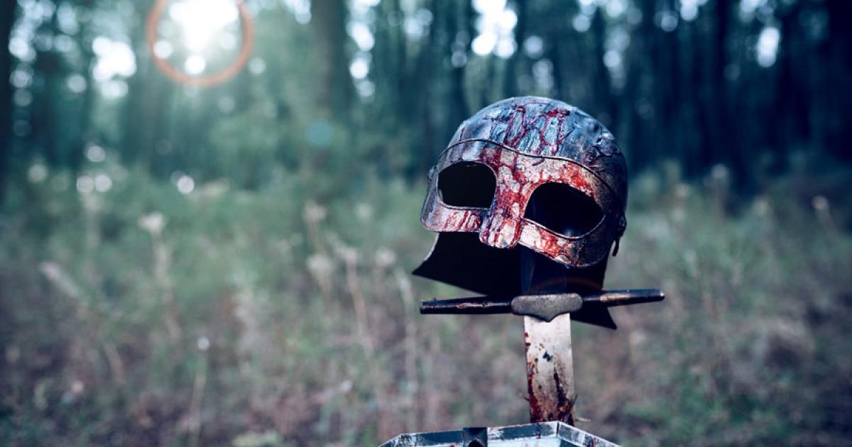 Viking helmet and shield covered in blood, from Blood Eagle execution.	Source: Sergio / Adobe Stock