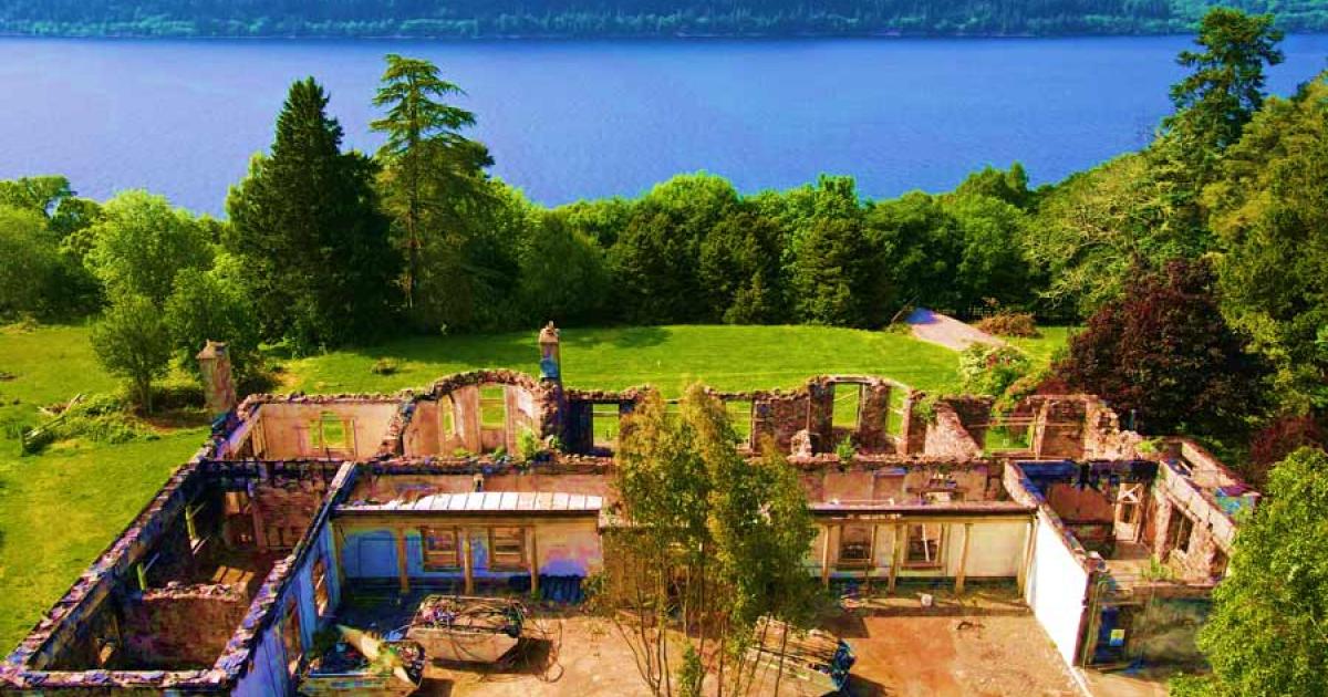 An aerial view of what remains of Boleskine House, owned by occultist Aleister Crowley from 1899 to 1913, which is the subject of a new film by Scottish filmmaker Ashley Cowie.		Source: Ashley Cowie / www.thebeastoflochness.com/