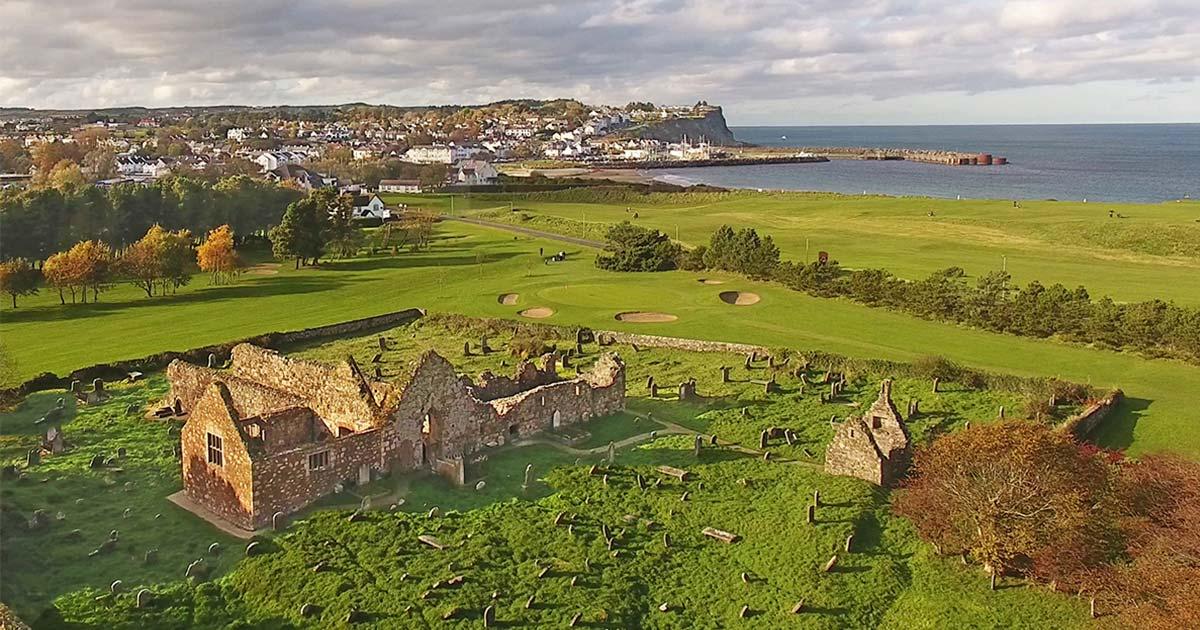 Aerial image of Bonamargy Friary in Northern Ireland. Source: peter / Adobe Stock