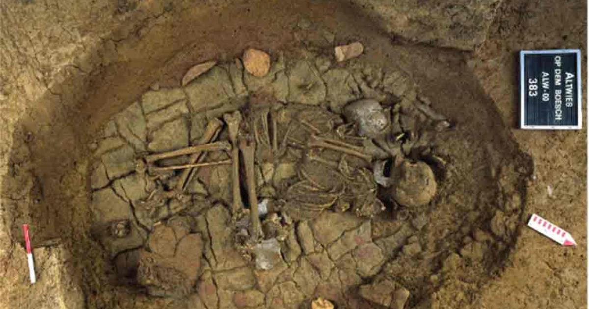 Skeletal remains of an adult and a child at Altwies "Op dem Boesch". Source: photo/©: Foni Le Brun-Ricalens, Institut National de Recherches Archéologiques, Luxembourg/JGU