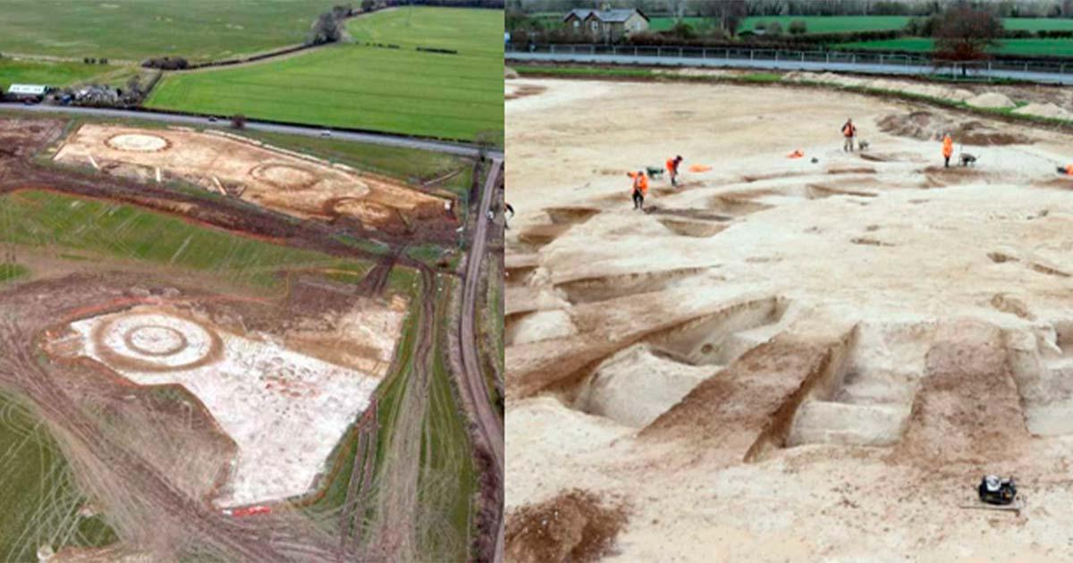Bronze Age barrows under excavation by Cotswold Archaeology’s Andover team. Source: Cotswold Archaeology