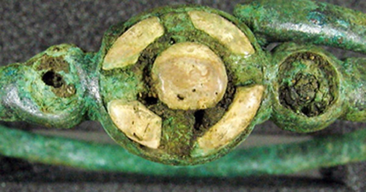 Bronze bracelet with coral decoration discovered at the site in Yorkshire.