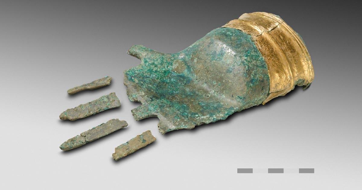 Bronze hand with a gold rim found near Lake Biel, Switzerland.  