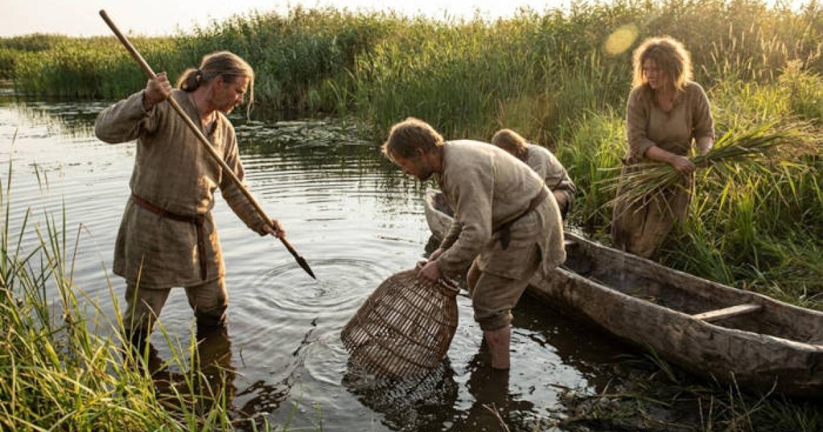 Scene representative of Bronze Age Europeans fishing.