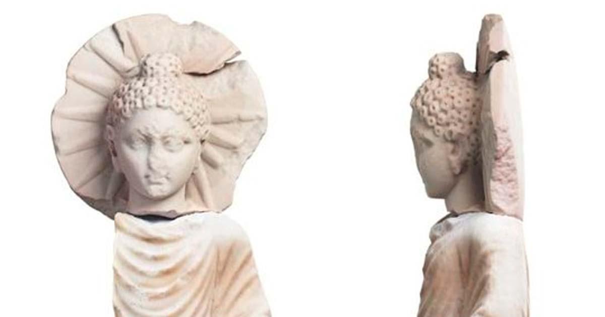 Detail of the 1,900-year-old statue of the Buddha found at Berenike, an ancient port city in Egypt by the Red Sea. Source: Ministry of Tourism & Antiquities