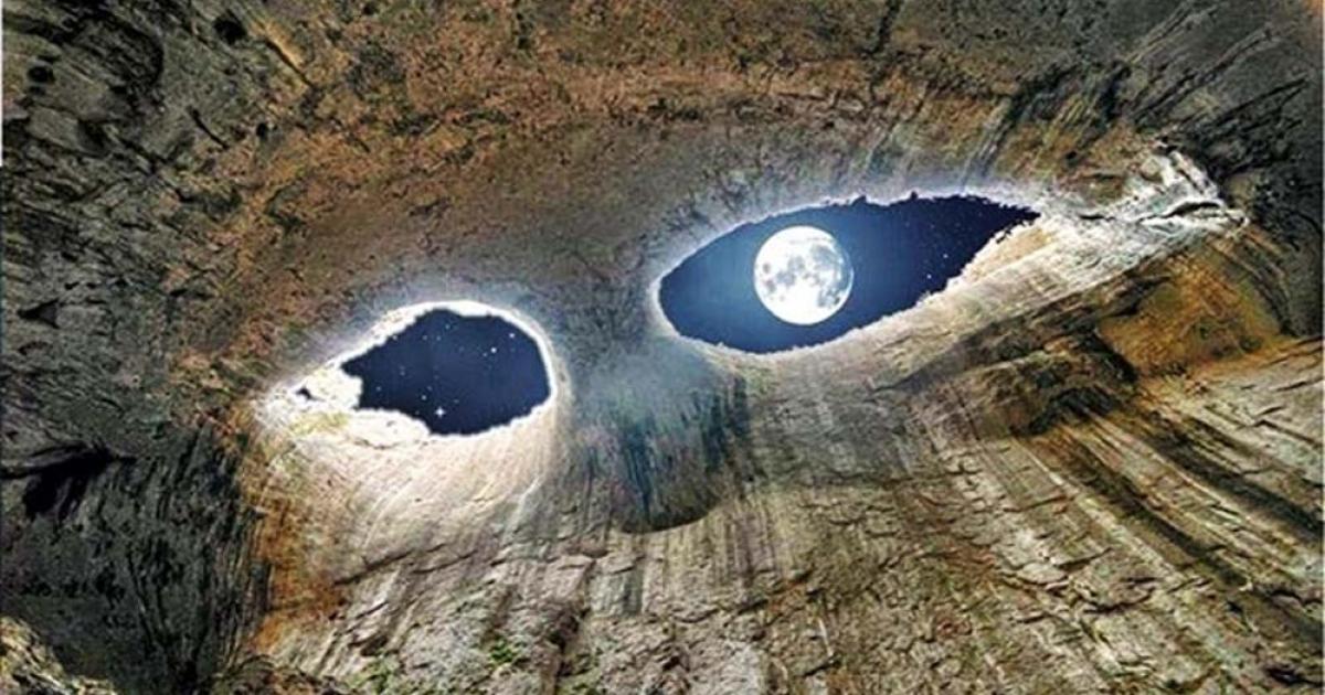 "The Eyes" in the Prohodna Cave near Karlukovo, Bulgaria.