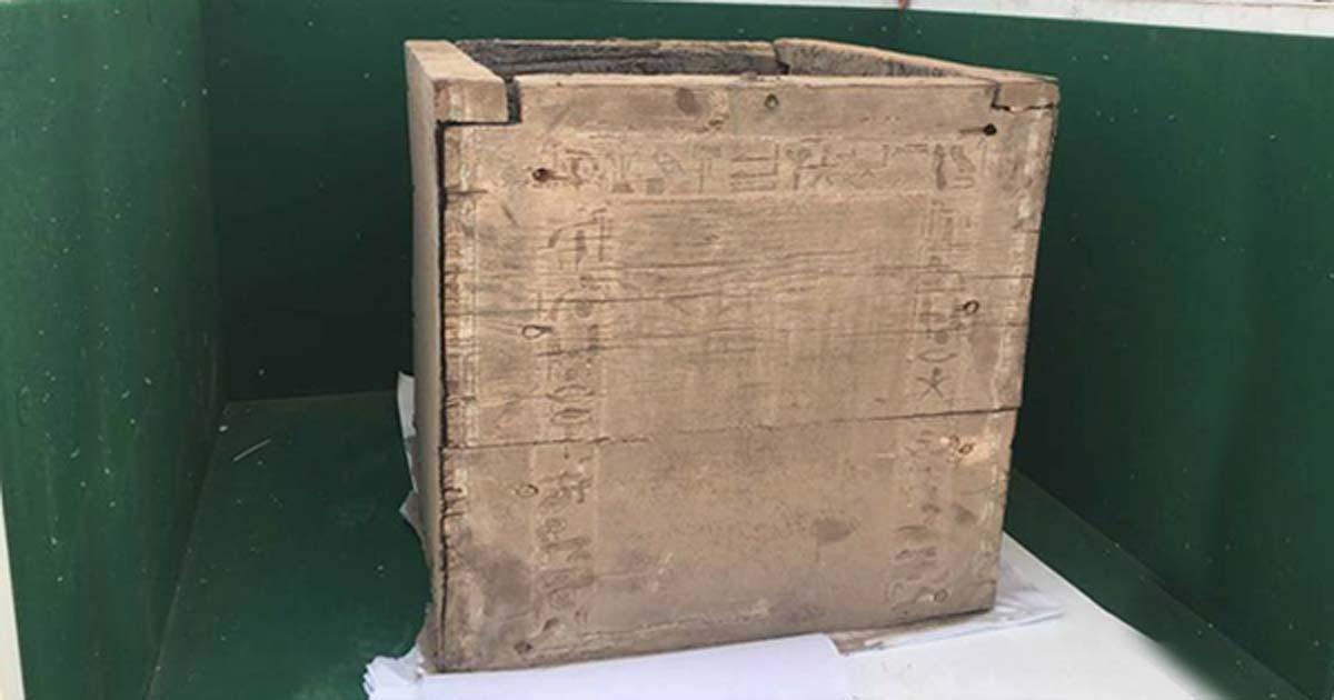 This is the 3,700-year-old box that contained the remains of the daughter of King Emnikamaw, a 13th Dynasty sovereign. You can just barely make out some of the hieroglyphics carved into the box in the photo