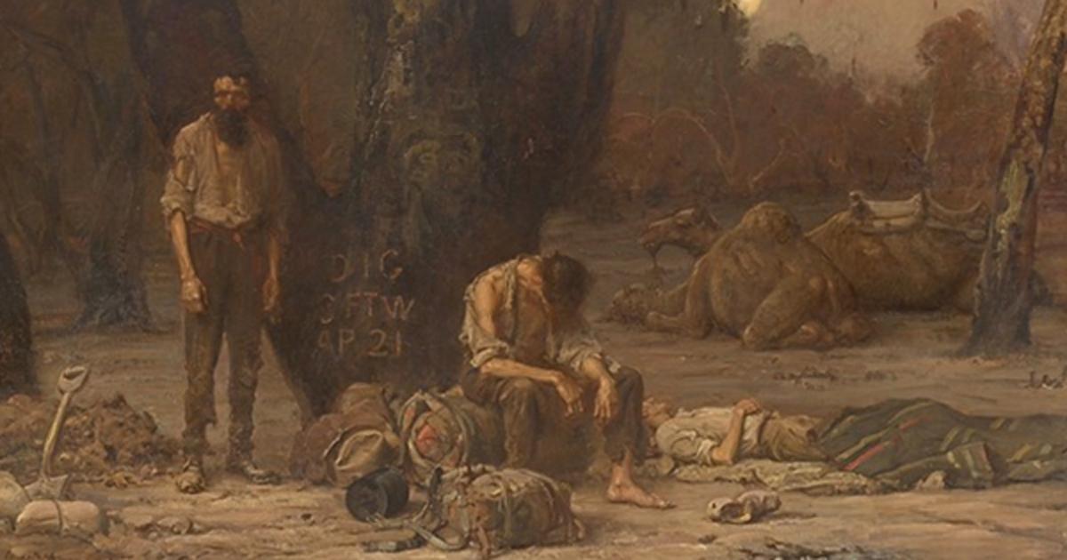 ‘Arrival of Burke, Wills and King at the deserted camp at Cooper's Creek, Sunday evening, 21st April 1861’ (1907) by John Longstaff.