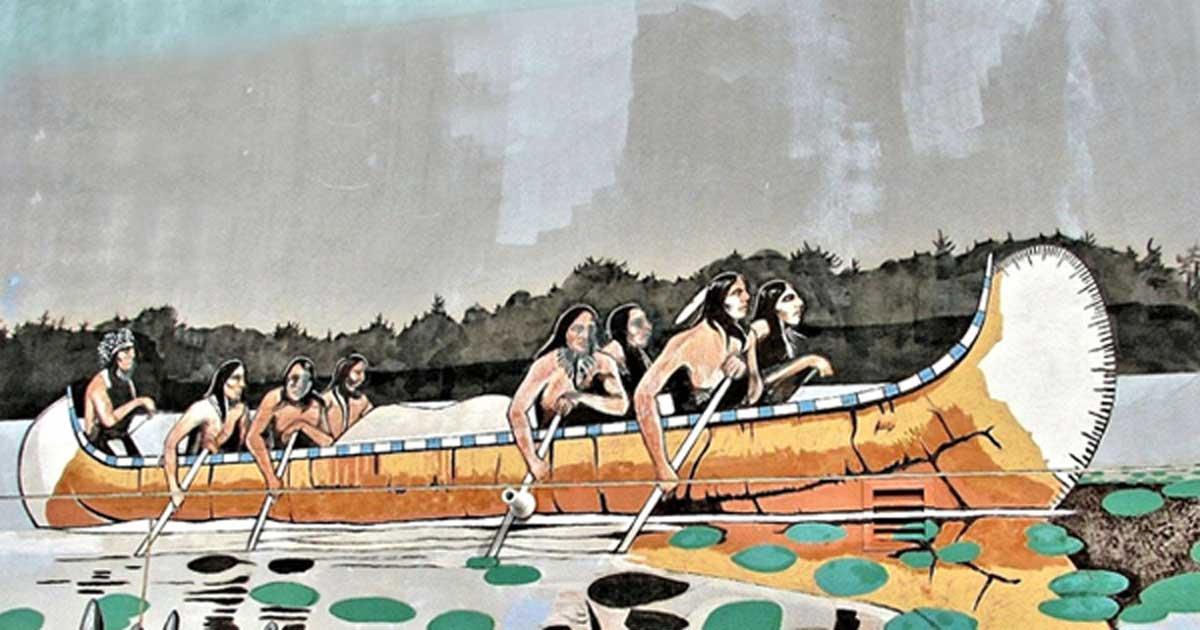 Native Americans traveling by boat