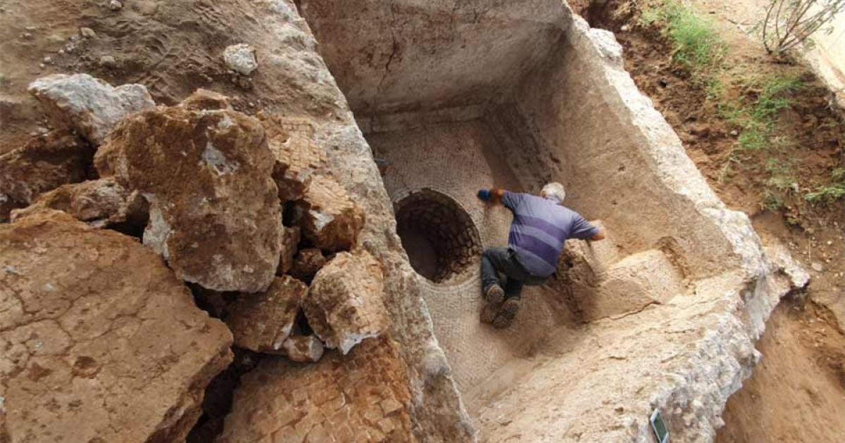 The winepress discovered at the Byzantine-era farmstead found under the modern suburb of Ramat Hasharon, Tel Aviv, Israel. Source: Yoli Schwartz / Israel Antiquities Authority