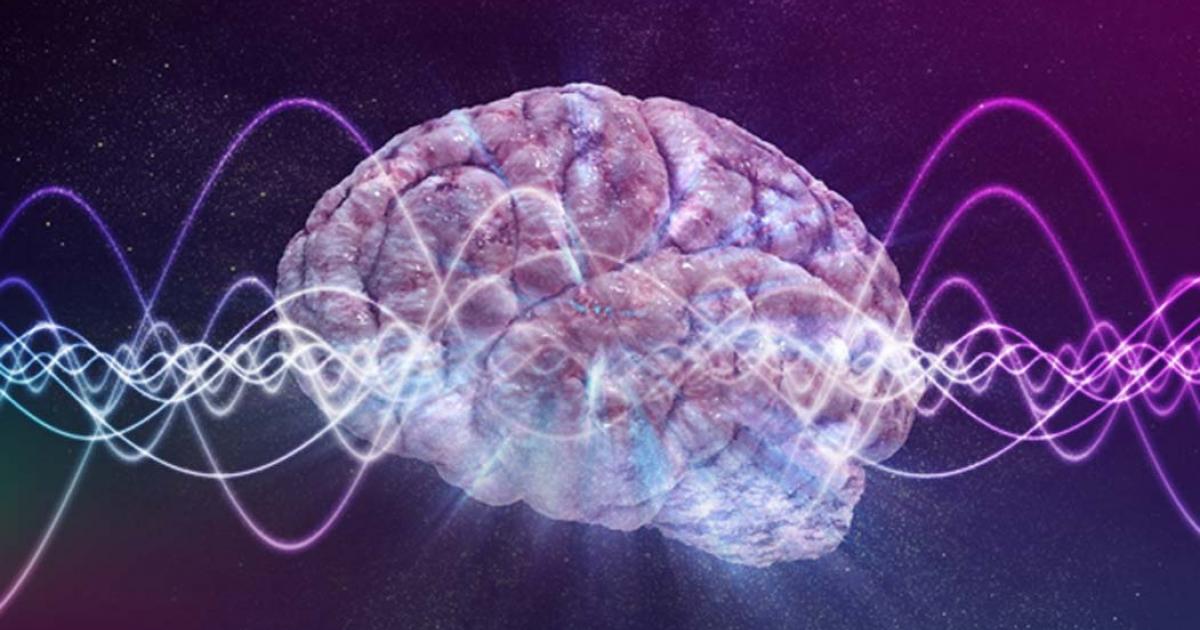 Consciousness concept. Brain and signal waves in background. 