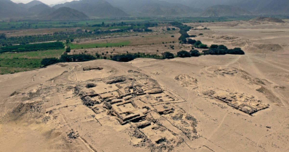 Ruins of the pyramidal structure unearthed at Chupacigarro, Peru.