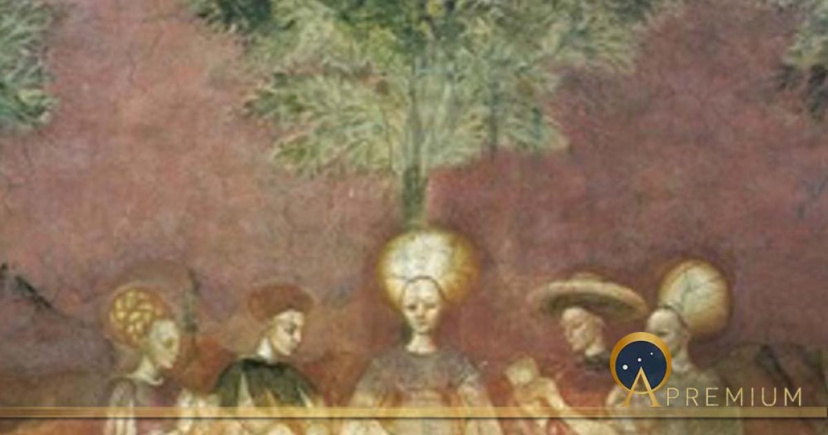 This fresco is commonly known as The Tarot Players. It is from the Casa Borromeo, in Milan, and was probably painted in the 1440s. (Public Domain)