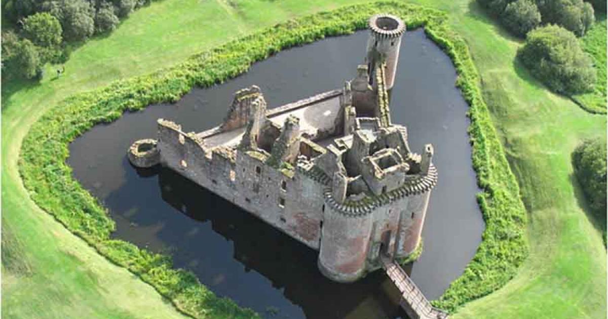 Aerial view of Caerlaverock Castle in the Dumfries and Galloway Council Area of Scotland, which is the subject of a study on medieval climate change. 	Source: Simon Ledingham/Caerlaverock Castle / CC BY-SA 2.0