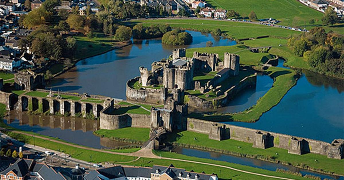 Aerial view of Caerphilly Castle