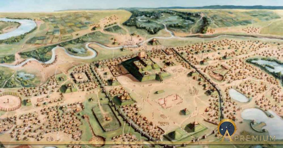 A painting of Cahokia Mounds State Historic site by William R. Iseminger. Source: William R. Iseminger