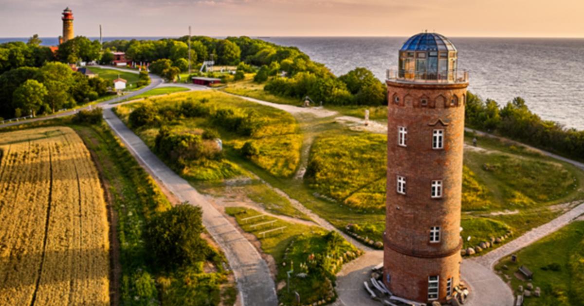 Drone view of lighthouses from Cape Arkona