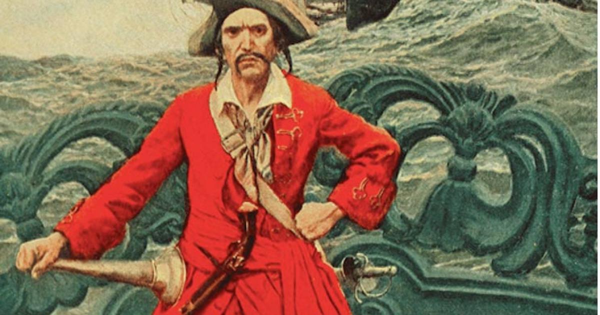 Captain Keitt: illustration of a pirate captain on deck. 	Source: 	Public Domain	