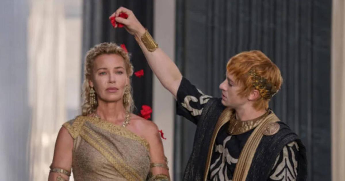 Connie Nielsen as Lucilla and Joseph Quinn as Geta in the 2024 Gladiator II movie. 