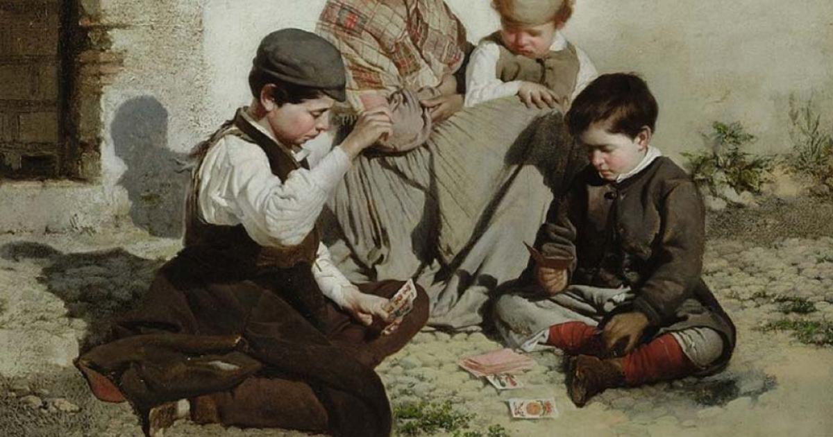 Children playing cards by Rafael Romero de Barros (1876) (Public Domain)