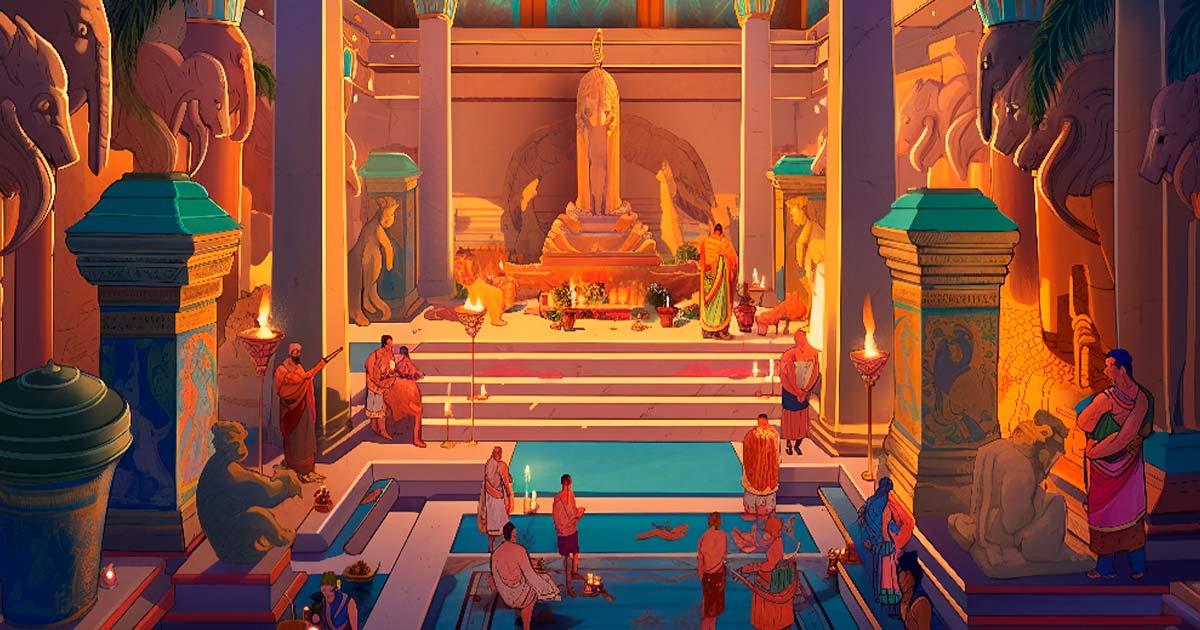 A digital representation of a vibrant ancient temple, possibly of the Carthage religion. Source: Kristian/Adobe Stock