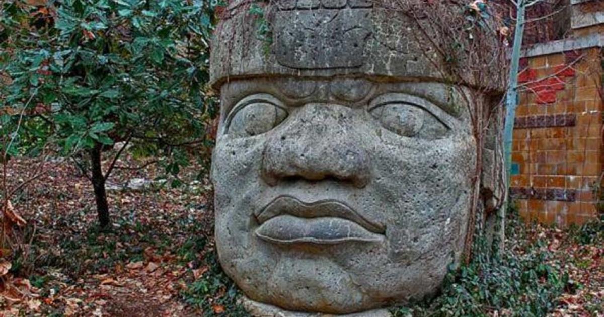 Famous stone head of the Olmec civilization. 