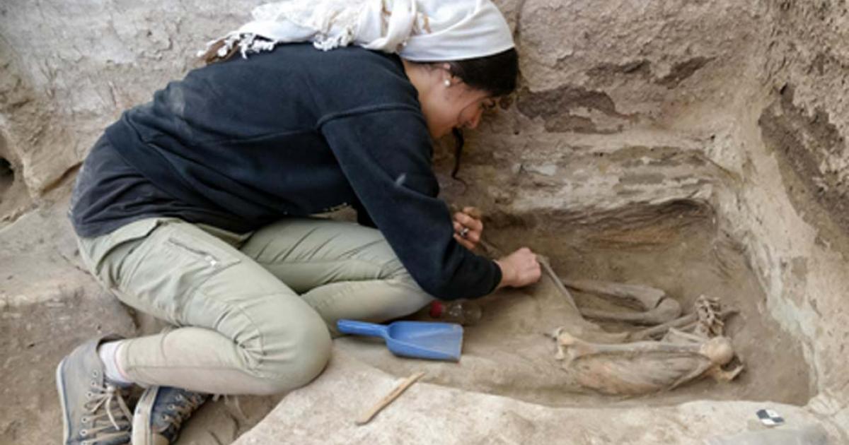 A researcher excavating an adult skeleton at the Neolithic site of Catalhoyuk in Turkey.          Source: Scott Haddow / Ohio State University
