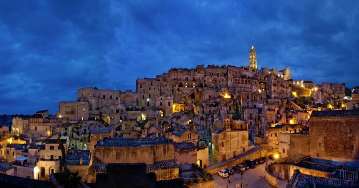 Matera, Basilicata, Italy. The Sasso Barisano looking east. 