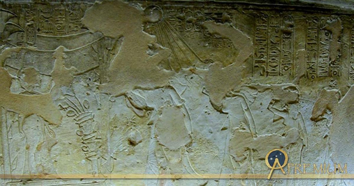 The ‘mourning scene’ on the East wall in the Royal Tomb at El-Amarna (TA 26B - Chamber gamma). Akhenaten is shown leading the royal family in grieving the death of Princess Meketaten, their second daughter, who stands inside a pavilion associated with childbirth. Julian Tuffs.