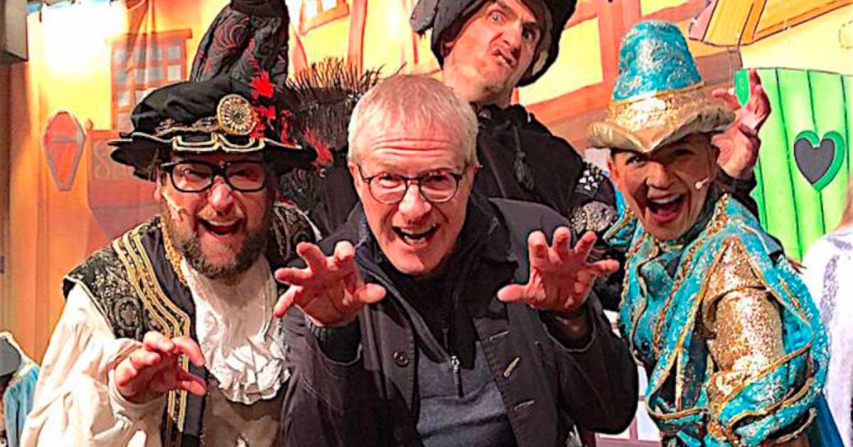 Top image: Charles Christian (center) doing the "Ratty thing" with the cast of the Fisher Theatre pantomime. Photo credit: Charles Christian / Urban Fantasist.