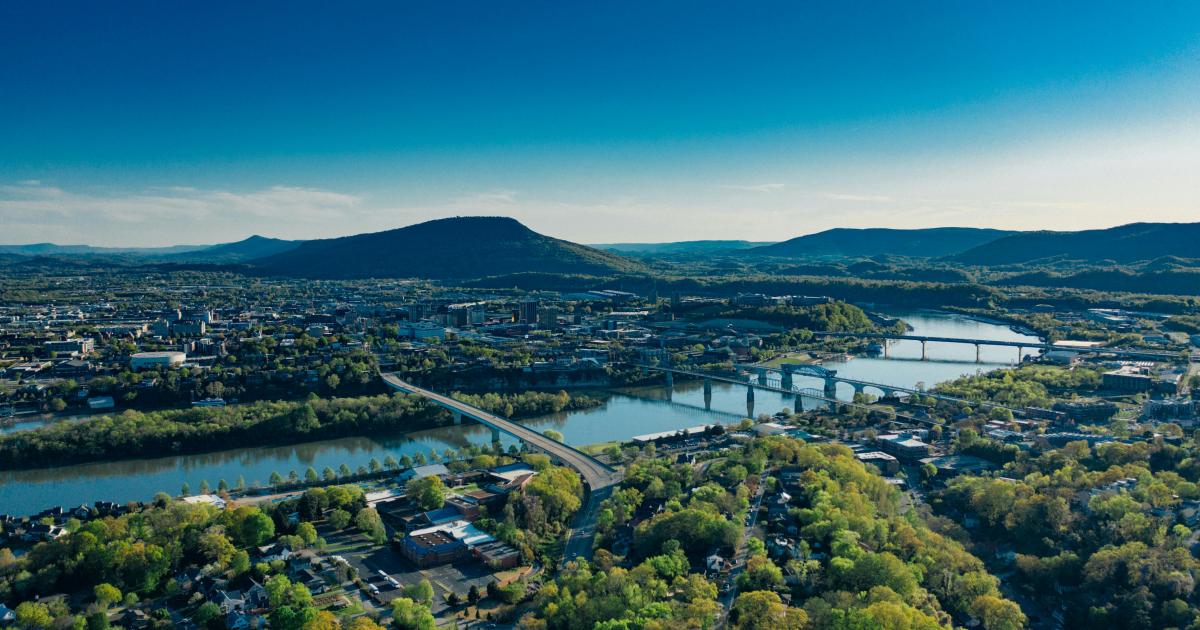 Aerial view of Chattanooga and surrounding area. 