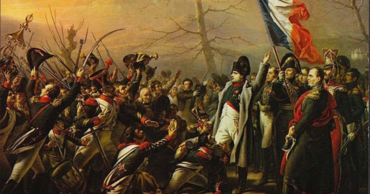 Napoleon's Return from Elba, by Charles Auguste Guillaume Steuben. Napoleon walk between the two forces and said if they were to kill their emperor; they were to do it now. Chauvinism was originally a term applied to veteran soldiers who served under Napoleon