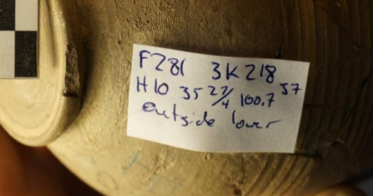 Pottery vessel made in Tel Hama, including child’s fingerprint, which is evidence of child labor in ancient Syria.