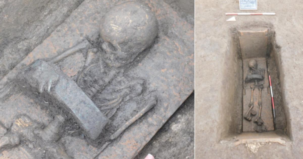 Excavated child graves at the cemetery at Pontecagnano Faiano, Italy.