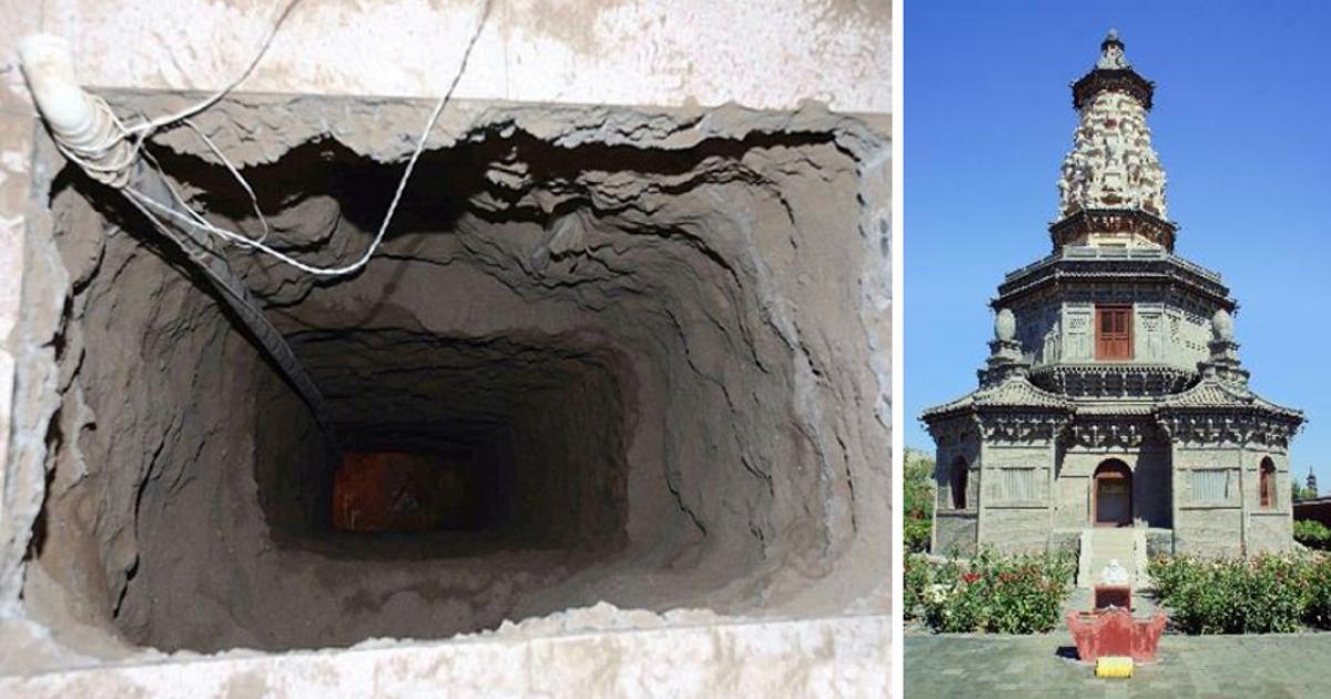 Left: Tunnel dug by thieves. Right: Hua Pagoda