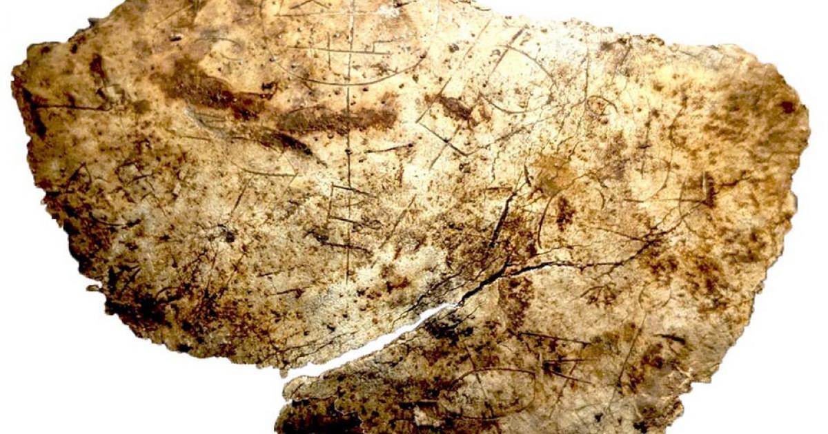 A fragment of the 5th-century chalice etched with Christian symbols, unearthed at Vindolanda in Northumberland. Credit: The Vindolanda Trust