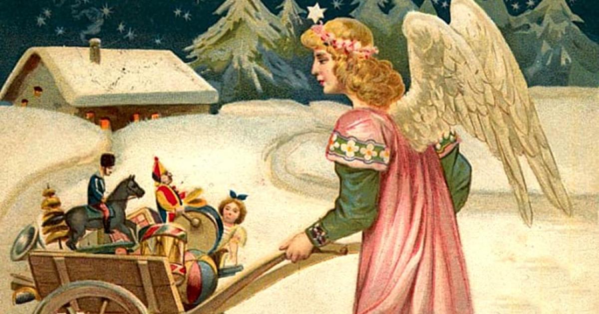 Detail of a vintage Christmas postcard showing Christkind.