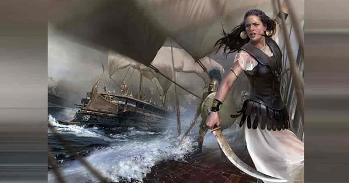 Artist's impression of Teuta, Queen of the Illyrian Ardiaei tribe, leads a pirate expedition against Rome. According to Illyrian laws, piracy was a legitimate trade, which led to war against the Roman Republic, who did not approve. Source: © The Creative Assembly / SEGA from Total War.