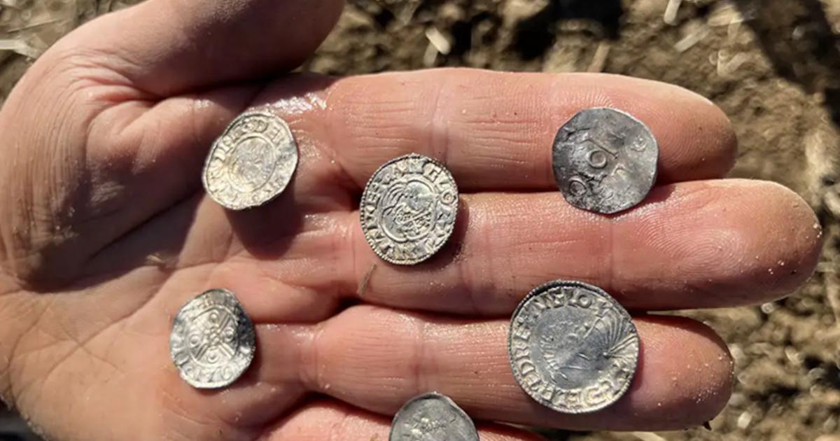 Some of the nearly 3,000 silver coins from the Mørstad Hoard