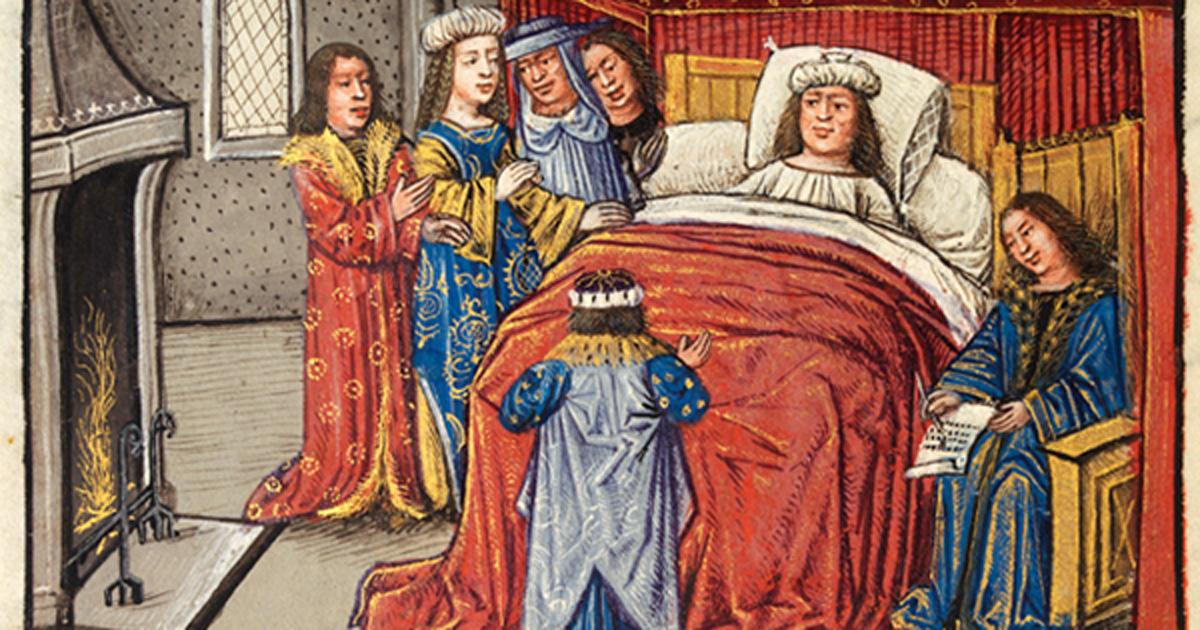 Alexander on his deathbed, surrounded by mourners, and dictating his will to his notary, Unknown Flemish artist 