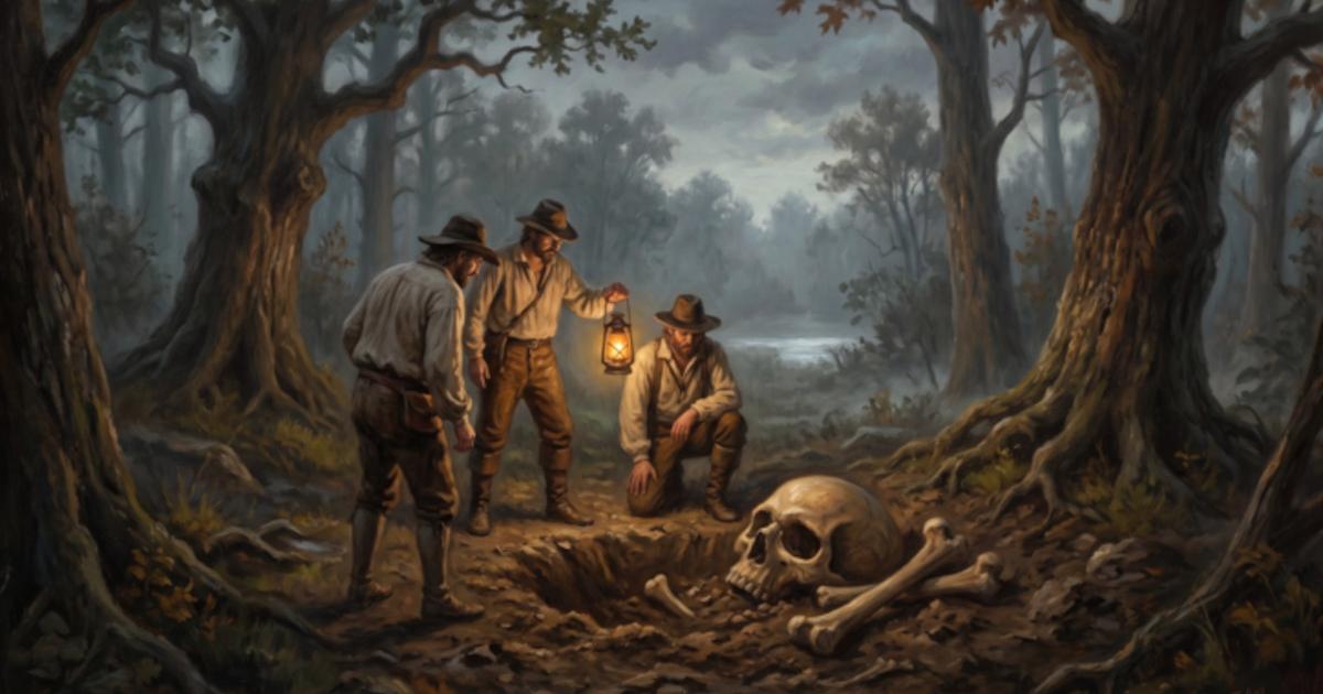 Representation of finding of large human skeletal remains in Ohio.