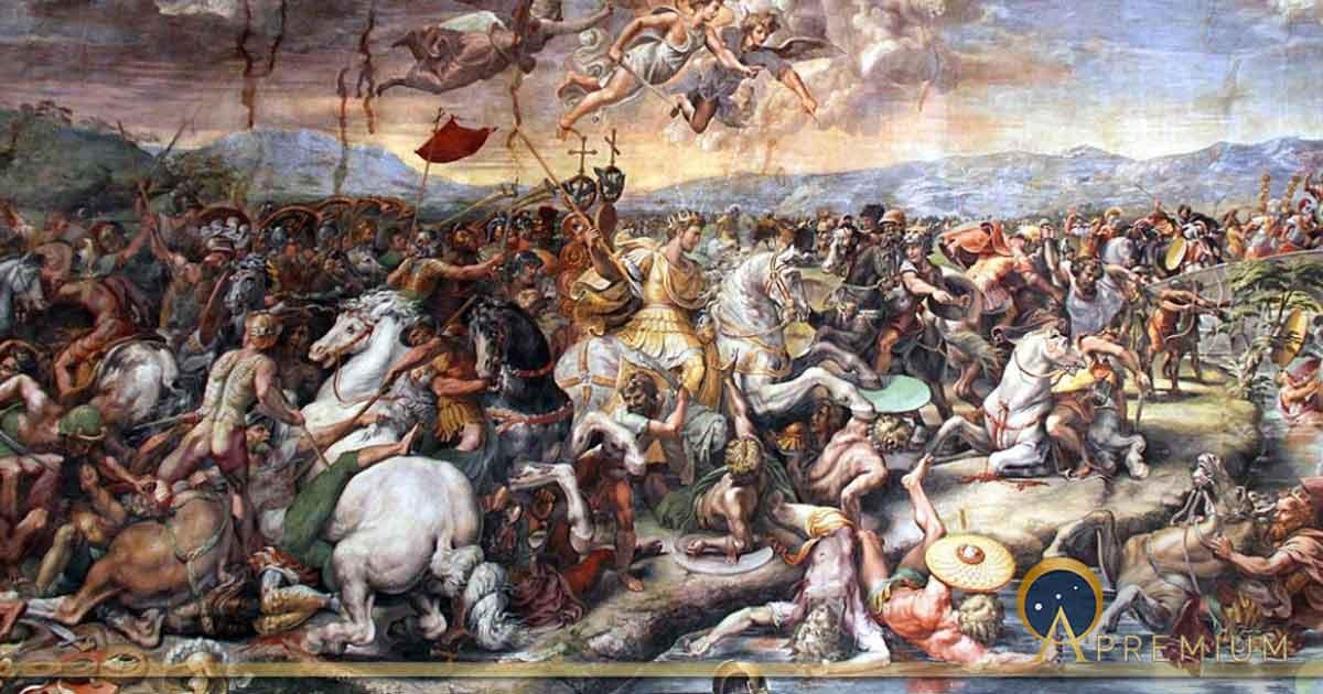 Battle of the Milvian Bridge between the Roman Emperors Constantine I and Maxentius on 28 October 312 AD by Giulio Romano ( 1520-24). Vatican City (Public Domain)