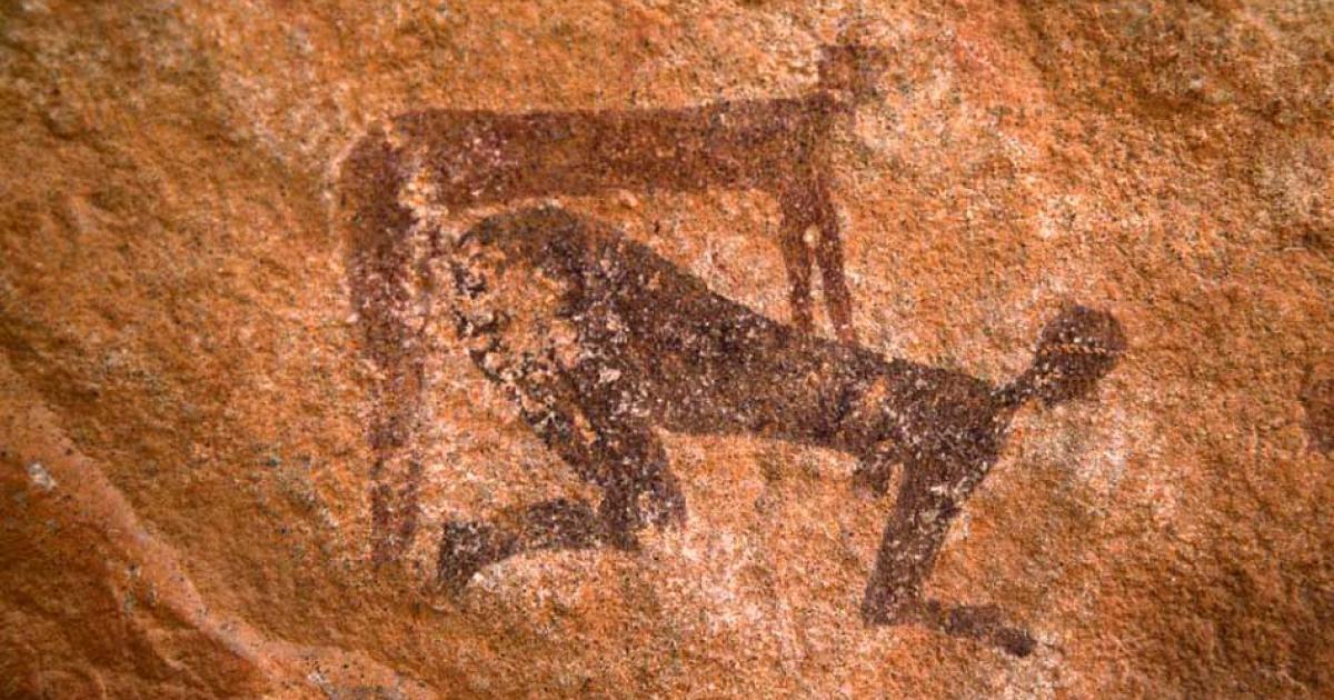 Cave art depicting two figures copulating from Jabbaren, Algeria. Source: Trust for African Rock Art / Fair Use