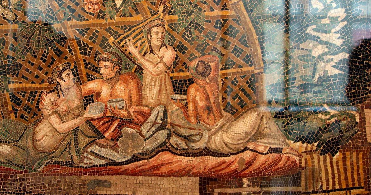 Ancient Roman mosaic of debauchery. Source: Sailko / CC by SA 3.0.