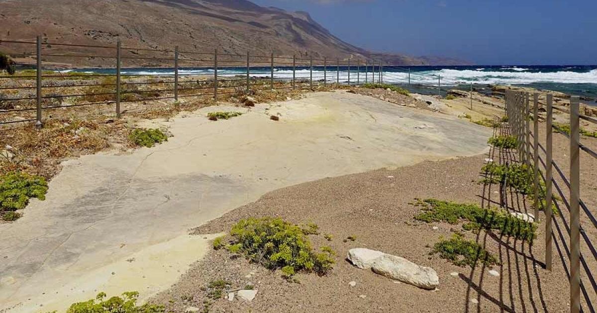 The rock slab at Trachilos, Crete, where the 6-million-year-old hominin Crete footprints were first discovered in 2002.	Source: Olaf Tausch / CC BY 3.0