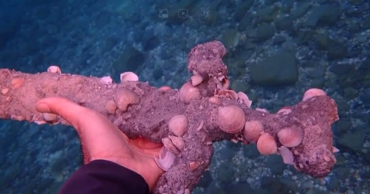 The Crusader Sword at the find site in the Mediterranean Sea