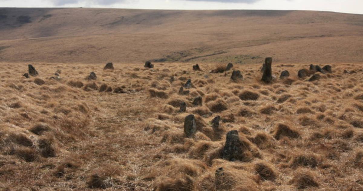 The kiss-in-the-ring stone circle near Hartford in Devon, one of the many stone circles found on Dartmoor.