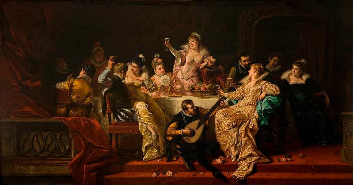 Painting of a Renaissance banquet, by Władysław Bakałowicz. Source. Public Domain